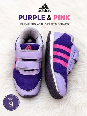 Adidas Girls Purple Pink Velcro Sneakers Size 9 Toddler Athletic